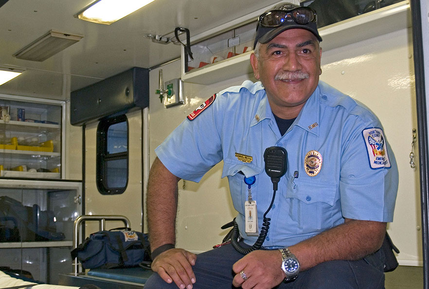 First responder in ambulance