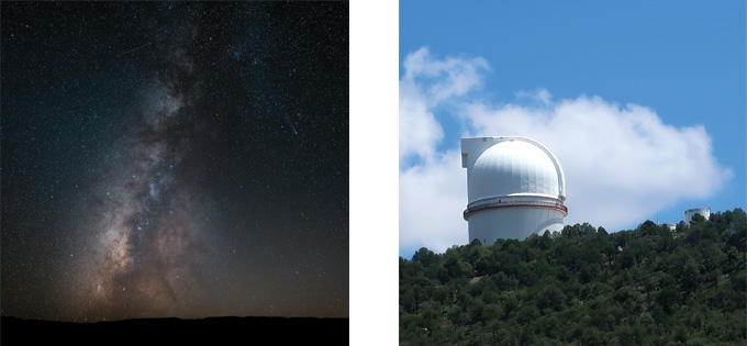Left: The view from Big Bend Dark Sky Reserve. Right: McDonald Observatory near Fort Davis.